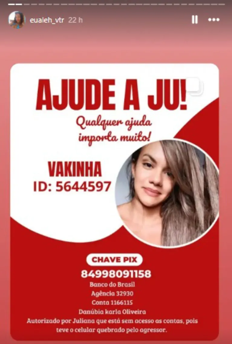 Alessia compartilha a vakinha virtual para ajudar vítima