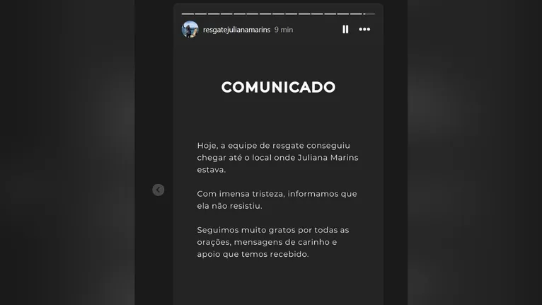 Comunicado postado no perfil criado pela família de Juliana.