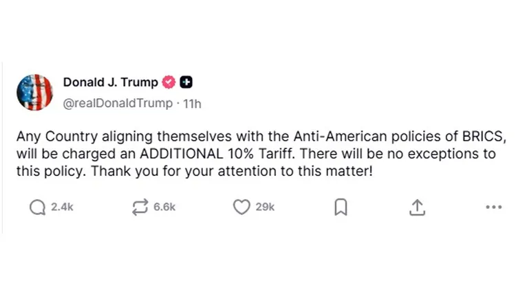 Postagem feita em seu perfil oficial na rede social Truth Social.