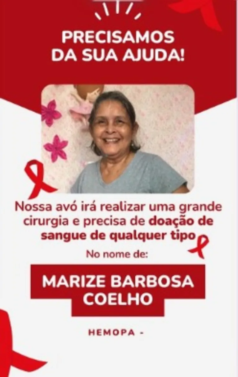 Família pede doação de sangue para Marize Coelho