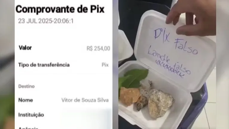 Lanchonete desconfia de golpe do pix e envia "x-pedra" ao cliente