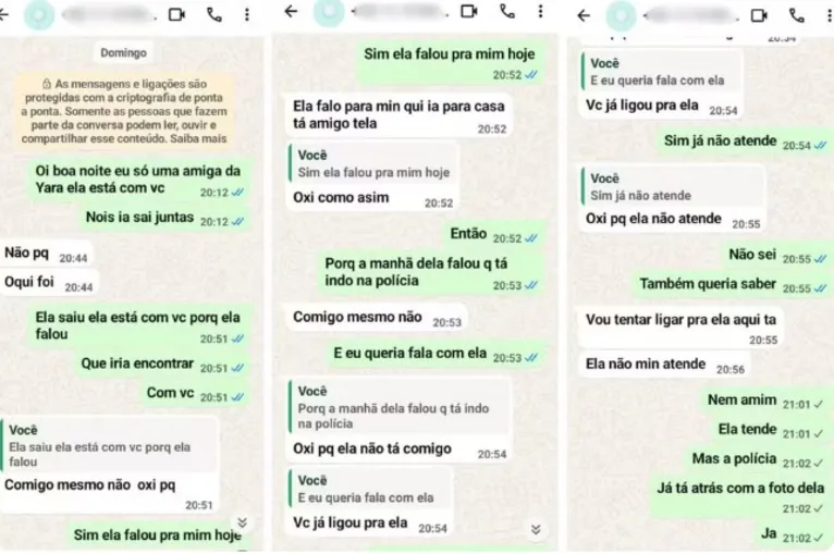 O diálogo entre eles aconteceu no no último domingo (06), horas após o desaparecimento da menina.