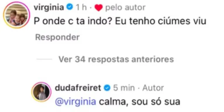 Influenciadora reage após Virgínia demonstrar ciúmes