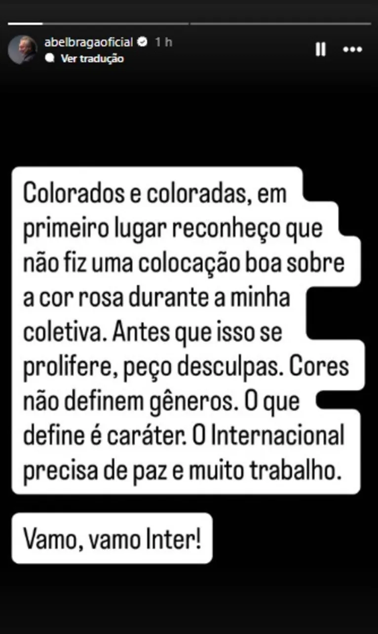 Abel Braga chega no Inter e dispara frase homofóbica: “parece time de veado”