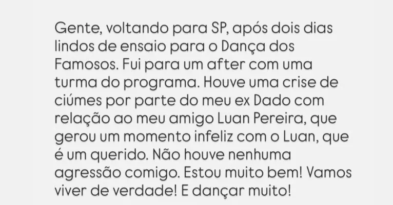 Wanessa Camargo se pronuncia após suposta agressão de Dado