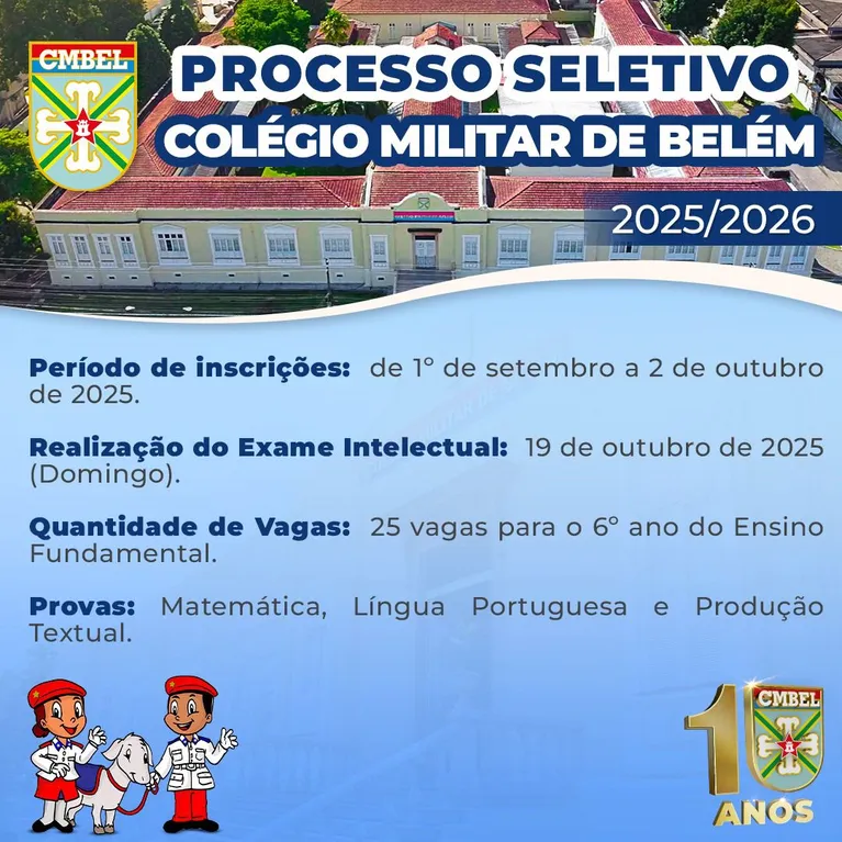 Increva-se! Colégio Militar de Belém abre seleção para vagas do 6° ano do EF
