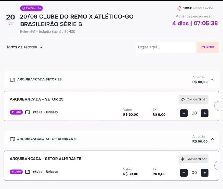 Ingressos para Remo x Atlético-GO à venda; veja os preços