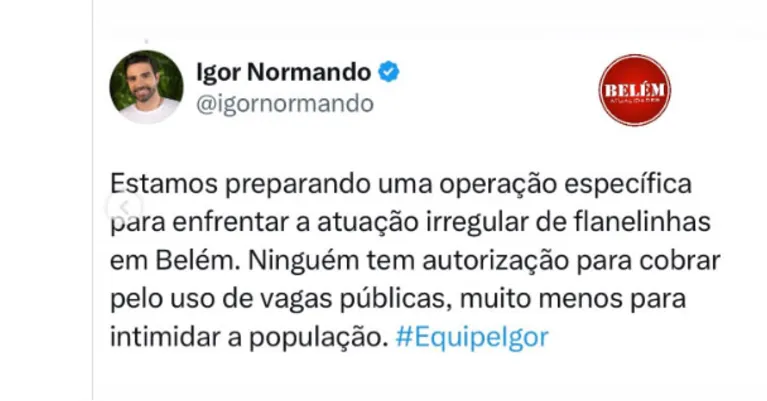 Print do comentário do prefeito Igor Normando a respeito da atuação irregular de flanelinhas em Belém.