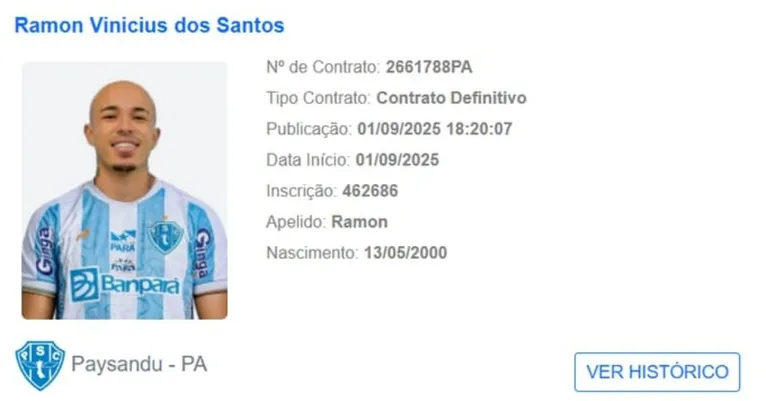 Paysandu anuncia e regulariza Ramon Vinícius para a Série B