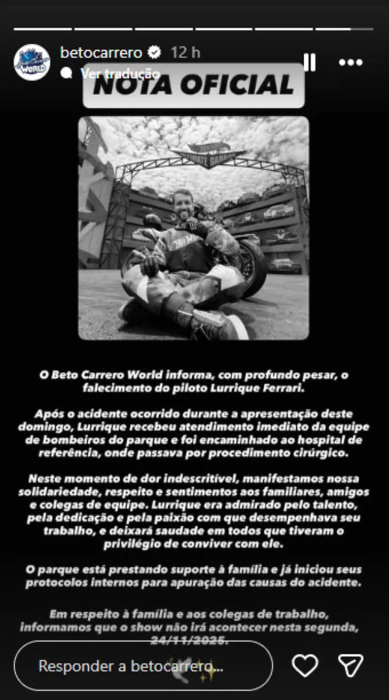 Piloto de acrobacias morre após acidente em show no Beto Carrero