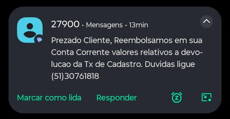 Algumas pessoas que receberam o “Pix misterioso” foram notificadas por SMS com uma mensagem como esta.