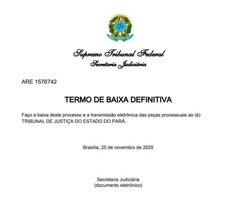 Termo de Baixa Definitiva para o mesmo processo (ARE 1576742)