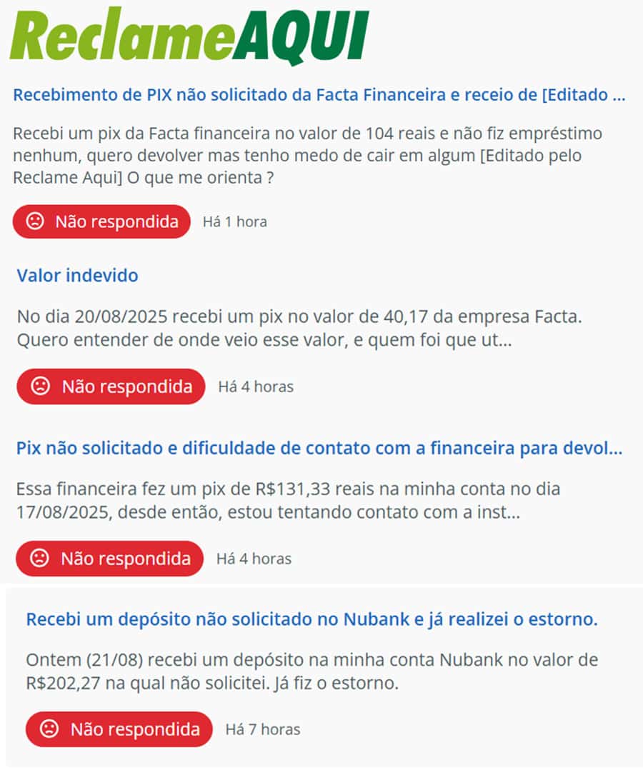 Reclamações de pessoas preocupadas com a origem do Pix recebido