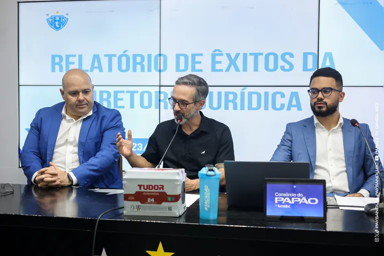 Bruno Castro - diretor jurídico; Márcio Tuma - presidente; e Thiago Bentes - executivo administrativo