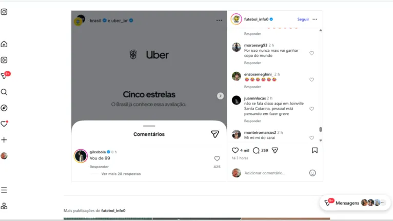 Print do comentário irônico de Gil Cebola na postagem da CBF.