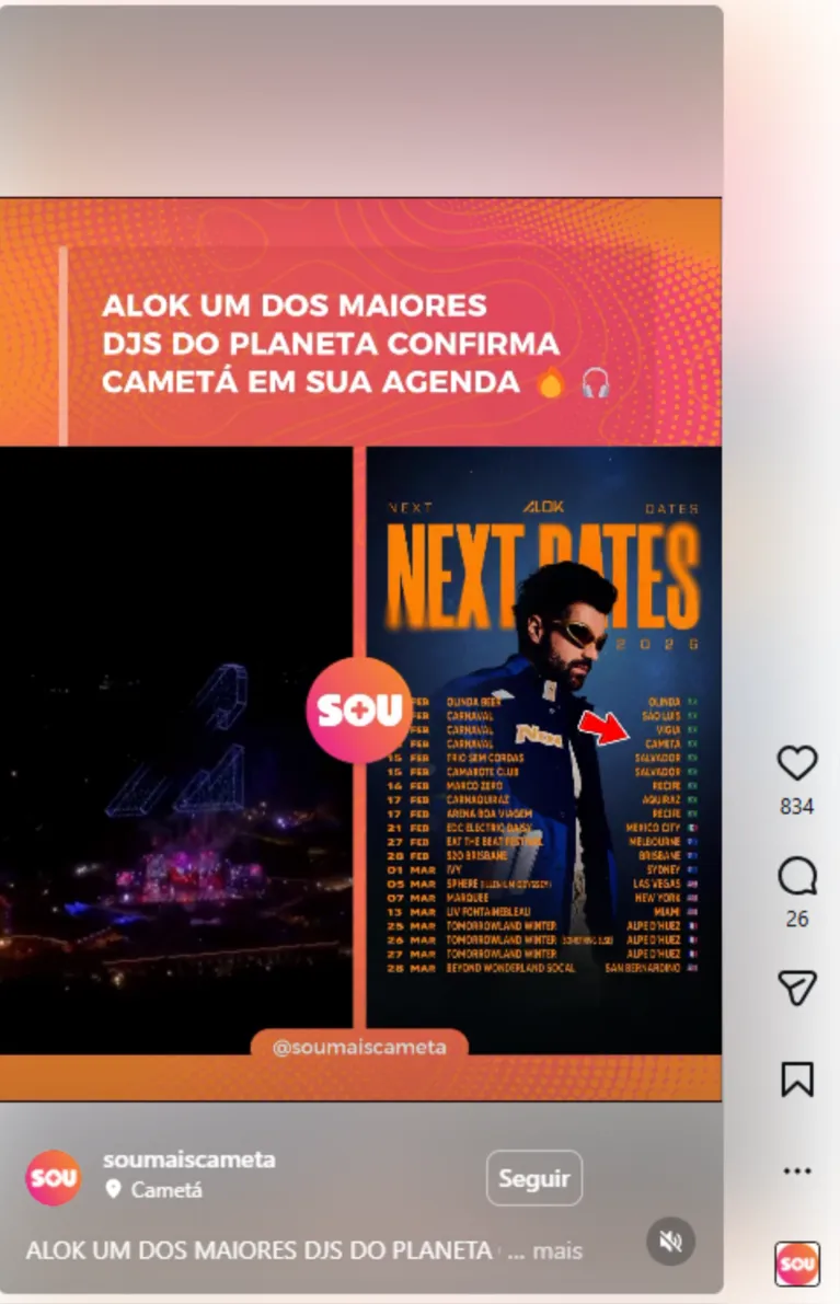 Agenda oficial confirma: Vigia (13/02) e Cametá (14/02) estão na rota de ALOK neste Carnaval.