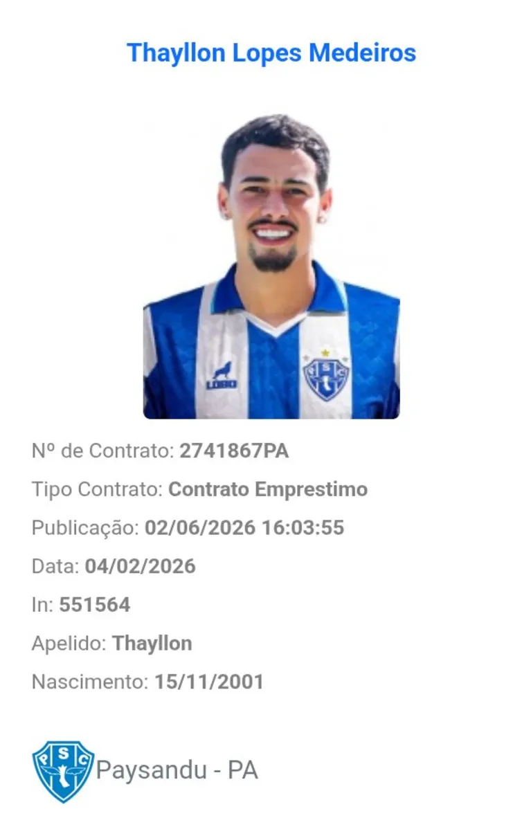 Paysandu garante empréstimo de atacante Thayllon para reforçar elenco