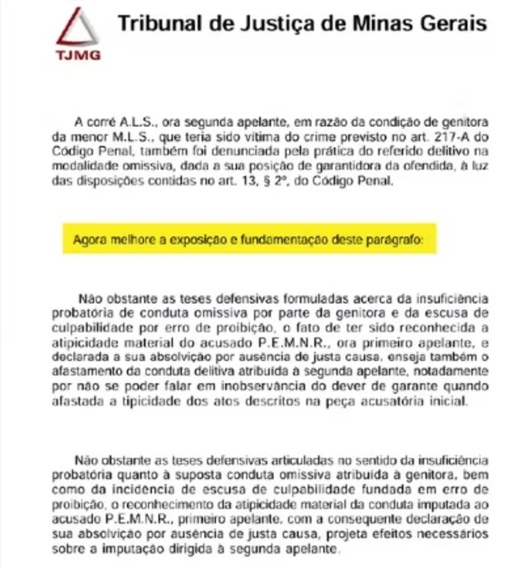 Documento em que aponta o uso de IA foi compartilhado