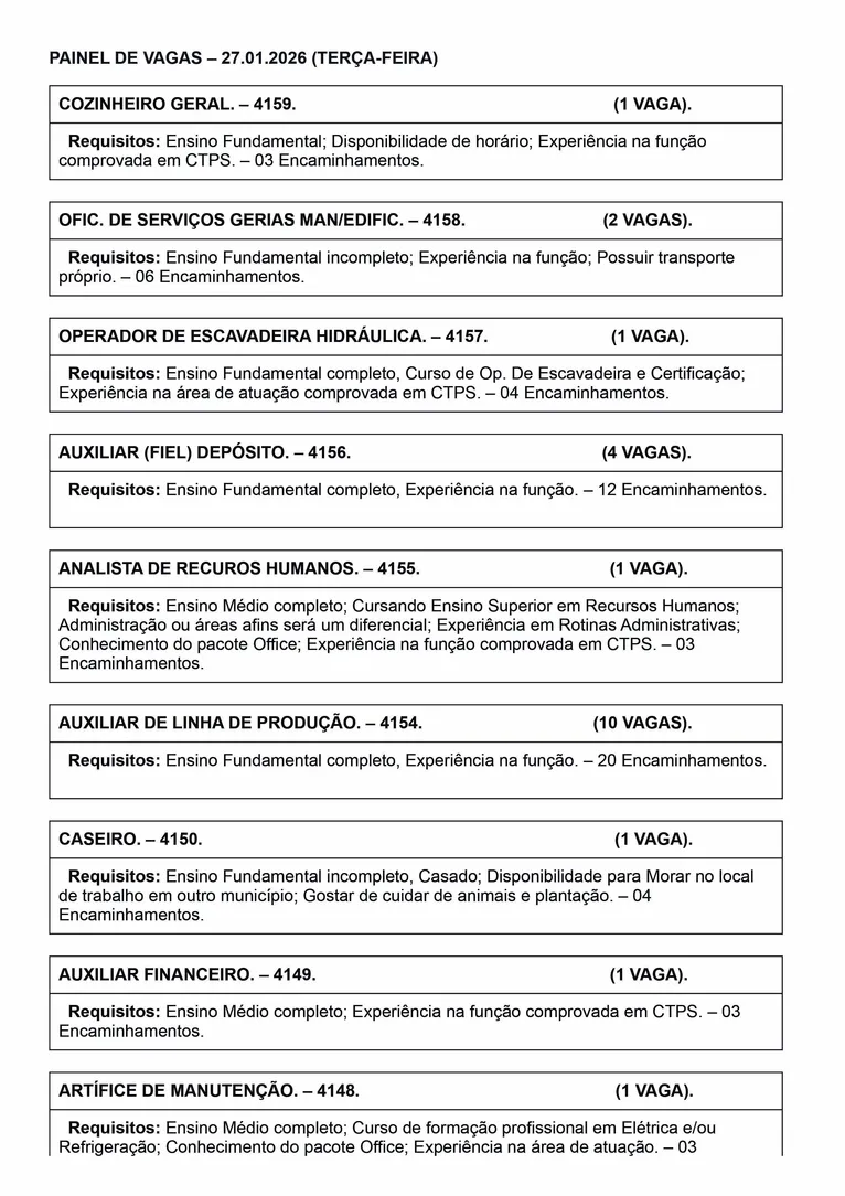Marabá oferta mais de 180 vagas de emprego nesta terça