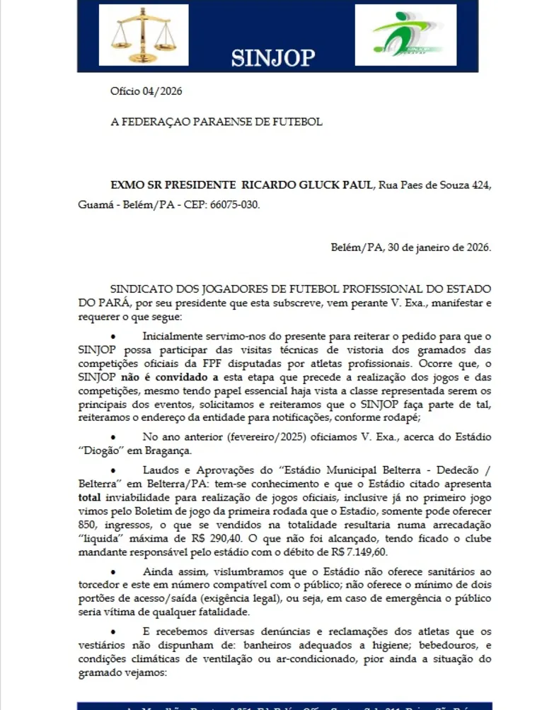 Sindicato de Jogadores pede suspensão de jogos no Dedecão