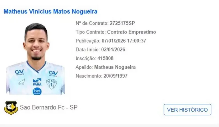 Matheus Nogueira tem saída confirmada do Paysandu ao São Bernardo