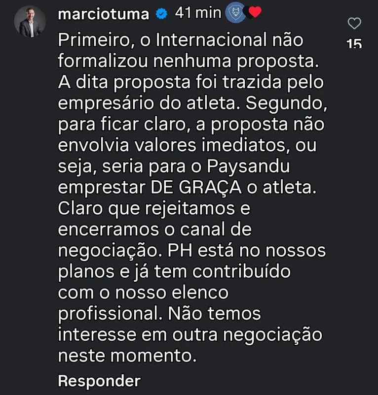 Presidente do Lobo se pronunciou