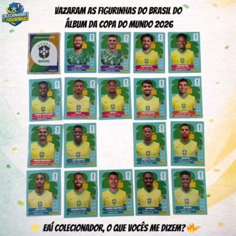 A imagem supostamente vazada da seleção brasileira no álbum da Copa.