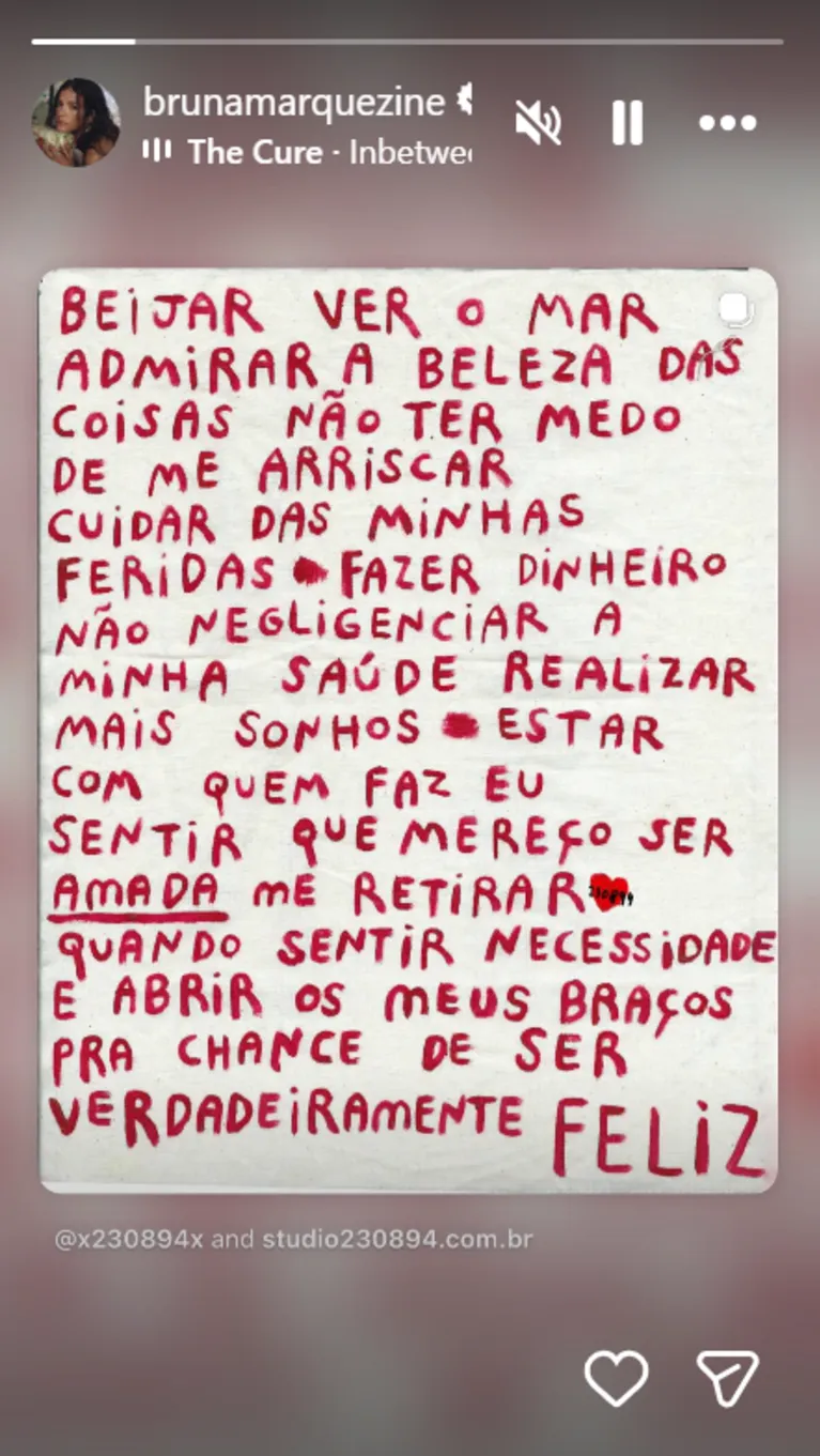 'Mereço ser amada', posta Bruna Marquezine após beijar Shawn Mendes