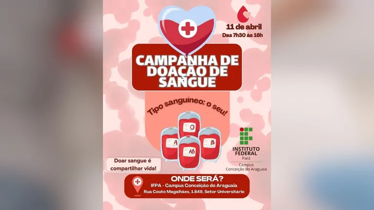 Campanha de doação de sangue será no próximo sábado, 11