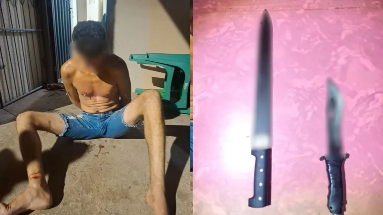 O agressor, estaria em surto psicótico e portava uma faca e um facão.