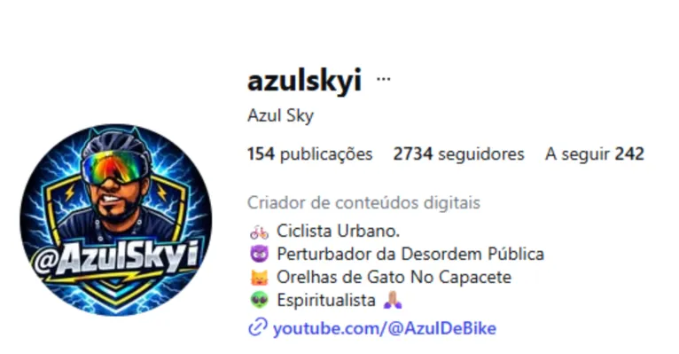 Perfil do influenciador Azul Sky no Instagram, onde publica vídeos denunciando infrações de trânsito nas ruas de Belém.