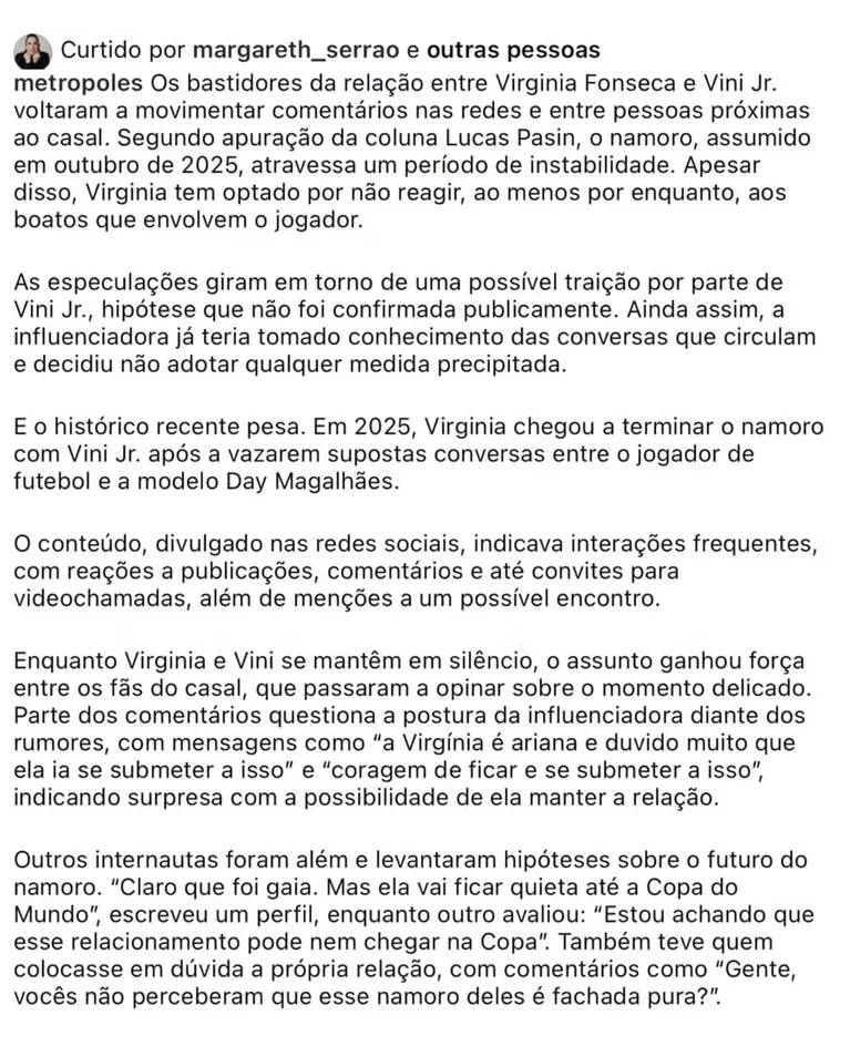 Abatida? Virginia abre o jogo sobre foto ao lado de Vini Jr.