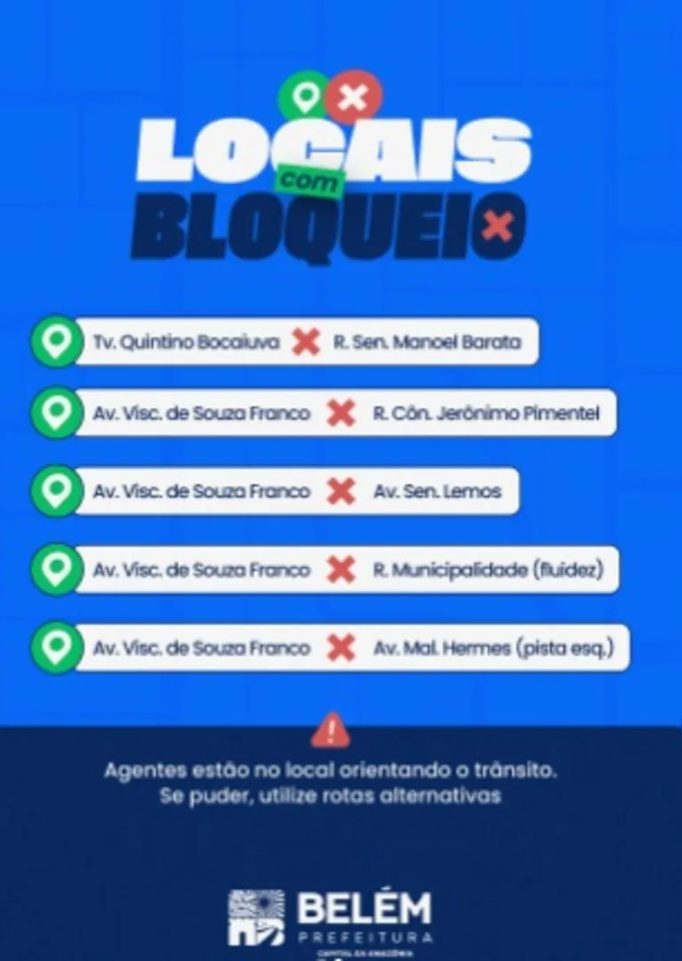 Com maré alta, Belém tem vias interditadas e trânsito alterado; confira desvios e rotas