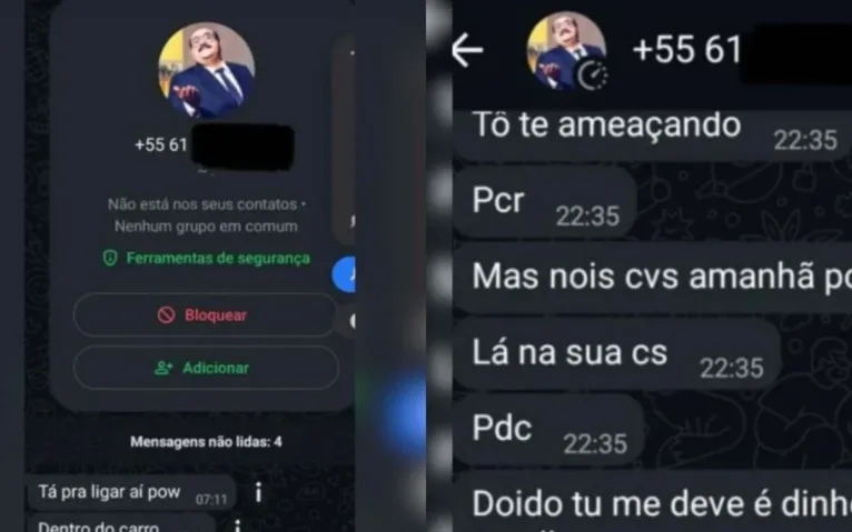 Print de conversa no WhatsApp mostra perfil do agiota que utilizava imagem do "Senhor Barriga" para intimidar vítimas.
