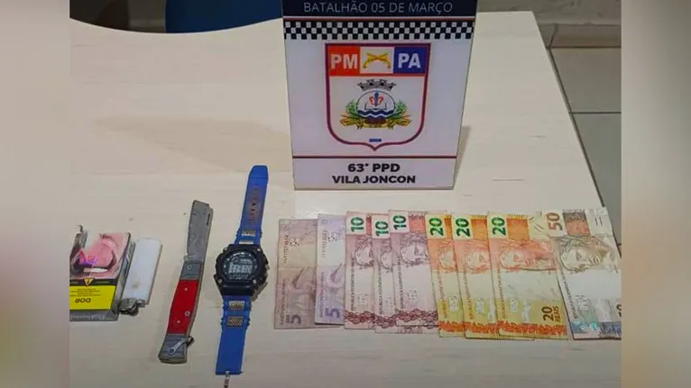 Material recuperado e o suspeito foram apresentados na Delegacia de Polícia Civil para o registro da ocorrência.