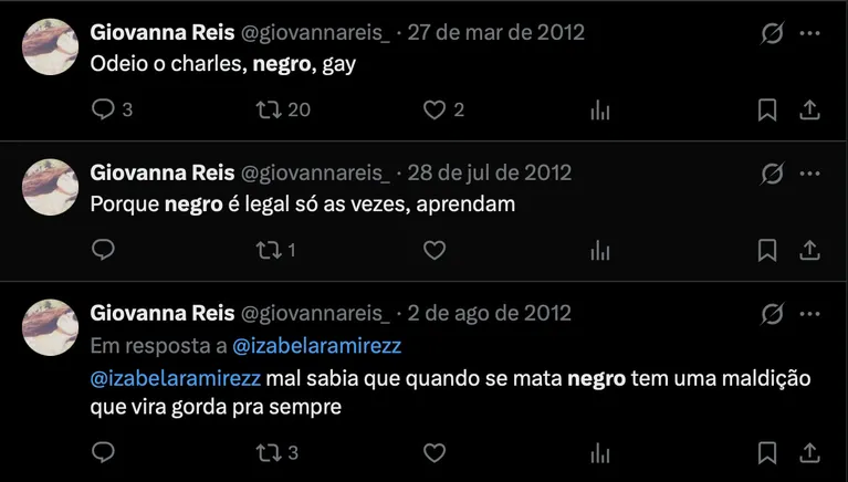Namorada de atriz da Globo tem comentários racistas social expostos