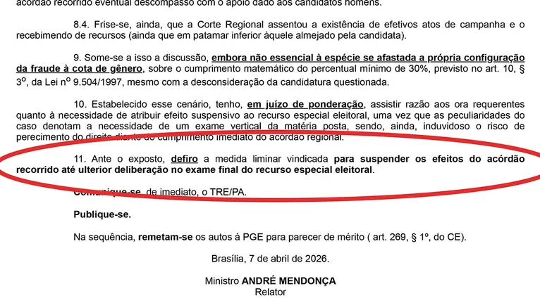 Decisão do ministro André Mendonça, do Tribunal Superior Eleitoral (TSE).