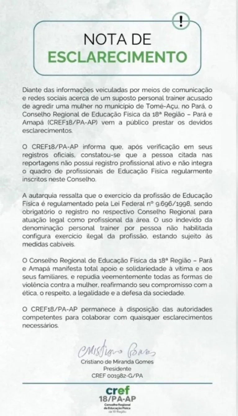 Suspeito de agredir companheira com 80 socos não é personal trainer, diz CREF