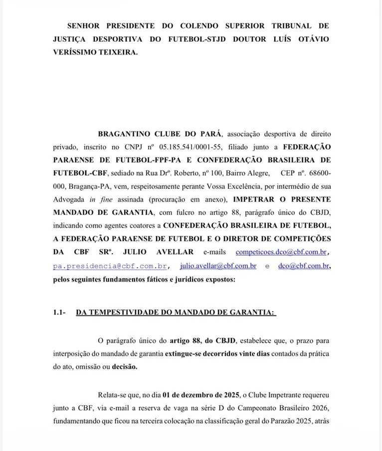 Documento mostra ação do Bragantino