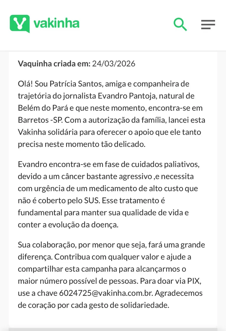 Vakinha: ajude jornalista paraense em tratamento de câncer