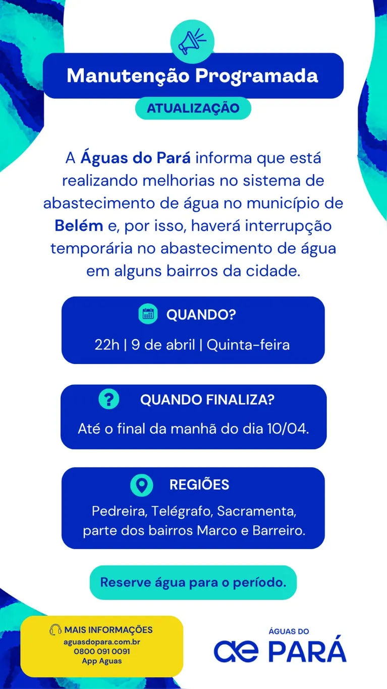 Belém fica sem água na noite desta quinta-feira; veja os bairros
