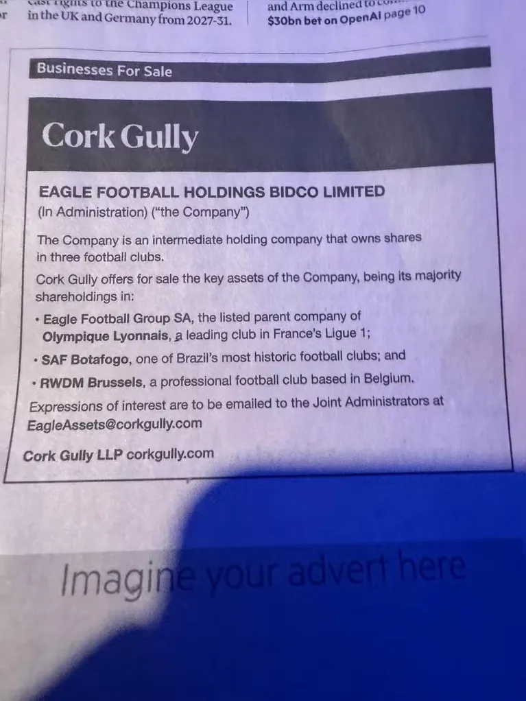 Botafogo à venda? SAF de John Textor é anunciada em "classificados" de jornal