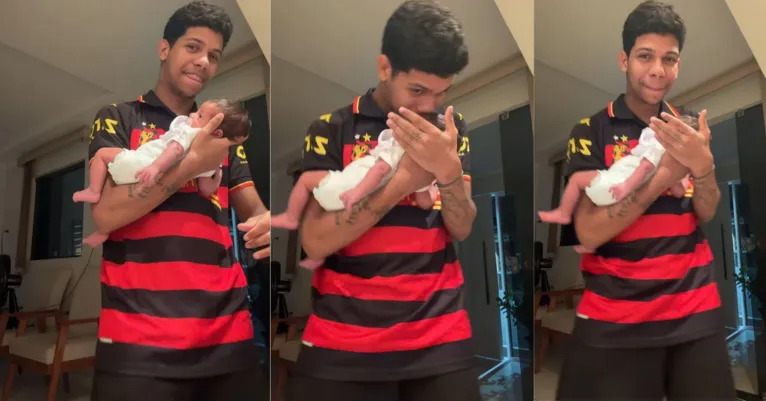 MC Bruninho com a filha no colo
