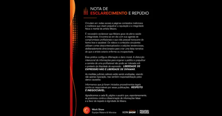 Equipe emite comunicado sobre saúde de Maiara após vídeo