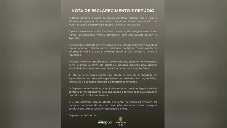 Nota oficial da gravadora