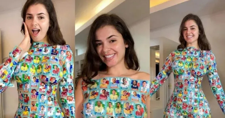 Miss Bumbum faz ensaio temático com figurinhas da Copa do Mundo