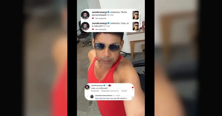 Zezé Di Camargo detona o próprio sósia no Instagram: "Você é ridículo"