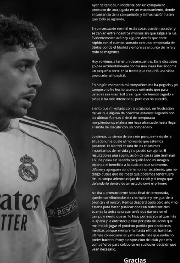 Valverde sofre traumatismo craniano após briga com Tchouaméni