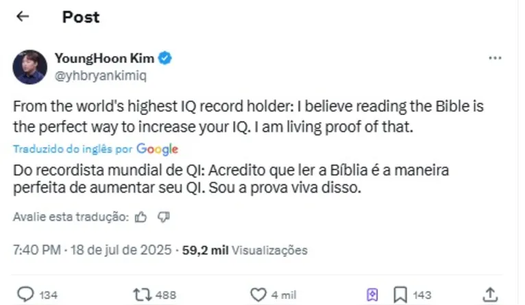 Homem com maior QI do mundo diz que a Bíblia é a chave da inteligência
