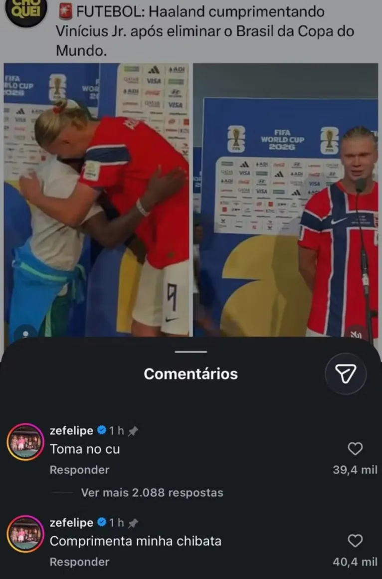 Zé Felipe detona Vini Jr. após eliminação do Brasil na Copa